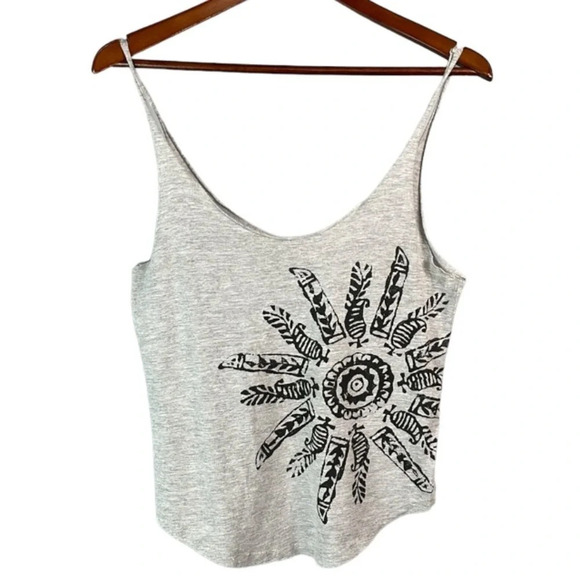 ROXY Graphic Print Tank Top Grey Dreamcatcher Raw Trim Boho Beach S - Picture 10 of 10